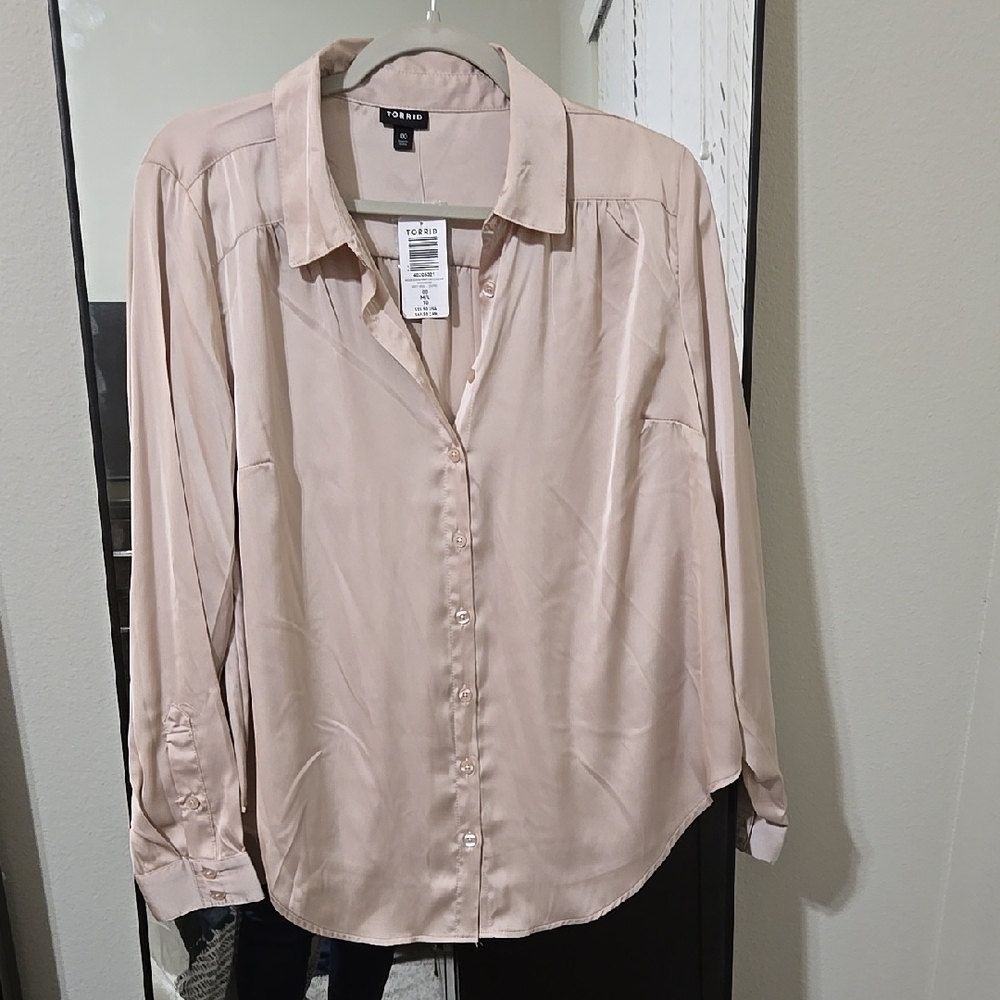 Beige Button-Up Blouse